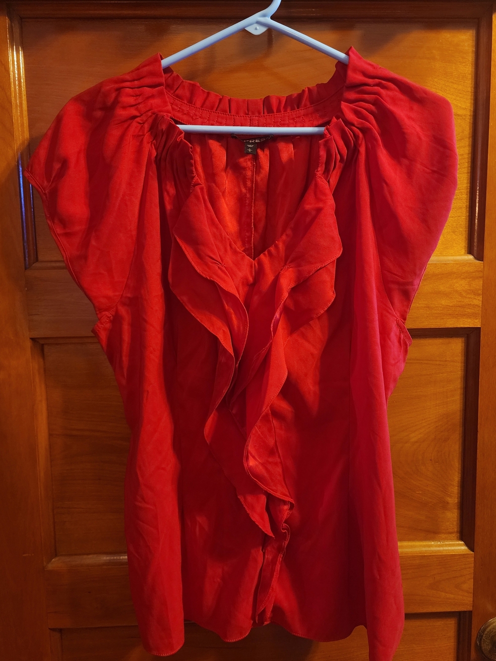 Express Red Ruffle Front V-Neck Blouse